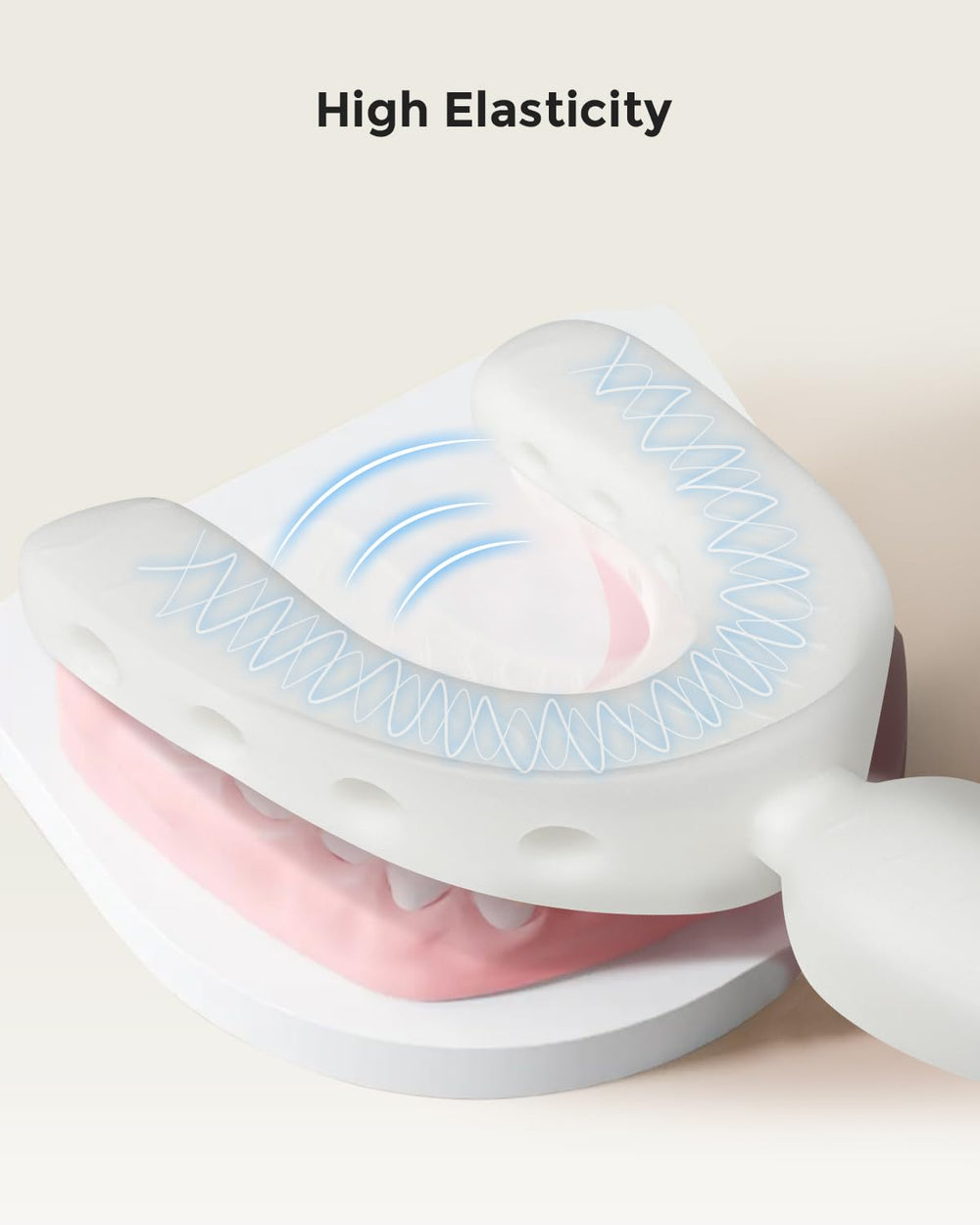 Close-up of U-shaped design adapting to a 28-tooth dental arch