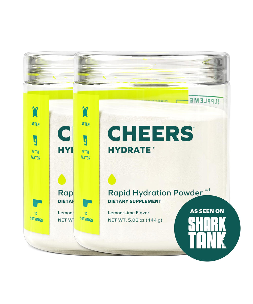Cheers Hydrate bottle lemon-lime poured for quick hydration during workouts and travel.