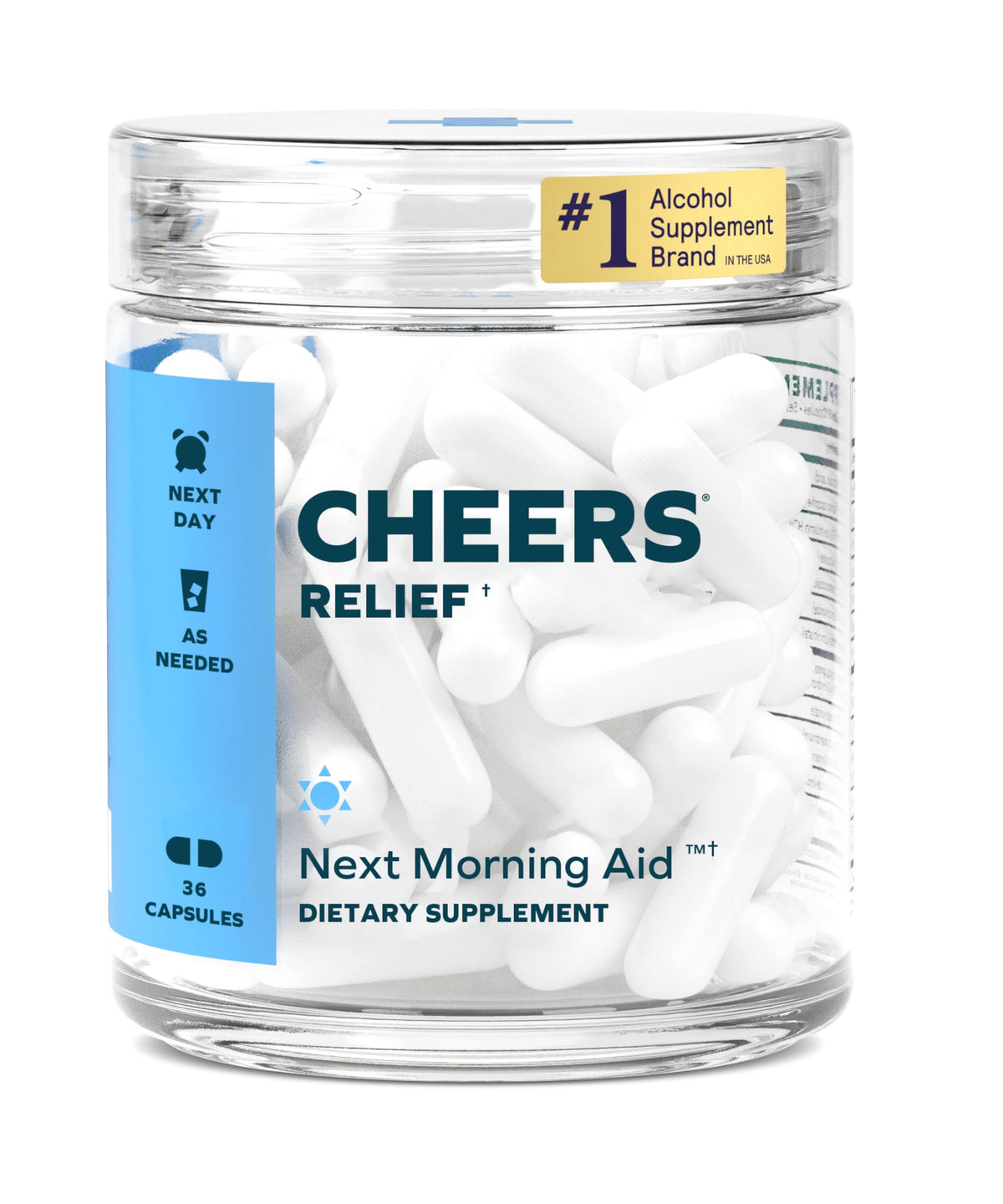 Cheers Relief bottle with label on white background