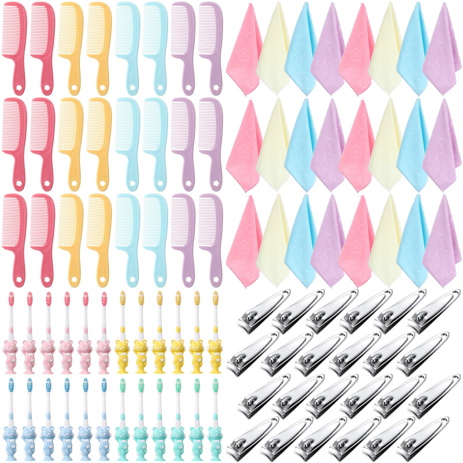 Chengu 96 Pcs Operation Christmas Hygiene Kit – assorted kids toothbrushes, towels, combs, and nail clippers