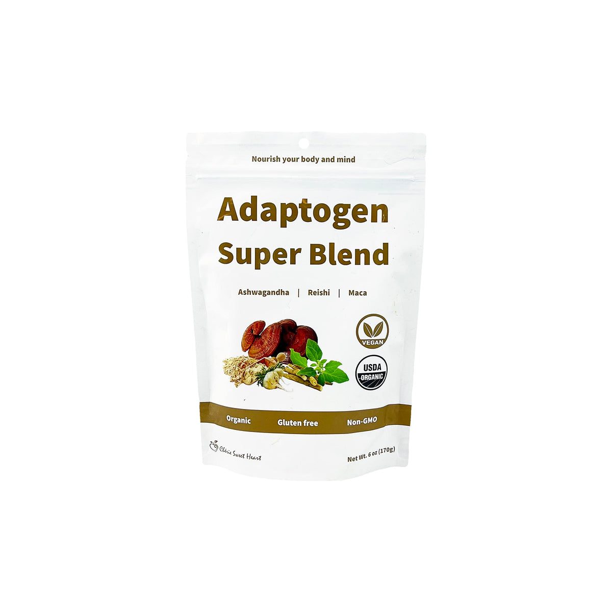 Cherie Sweet Heart Adaptogen Super Blend 6 oz bag with maca, reishi and ashwagandha
