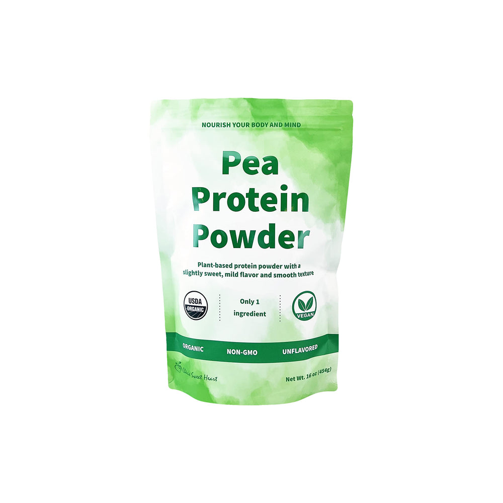 Chérie Sweet Heart Organic Pea Protein Powder 1 lb jar for plant-based shakes.