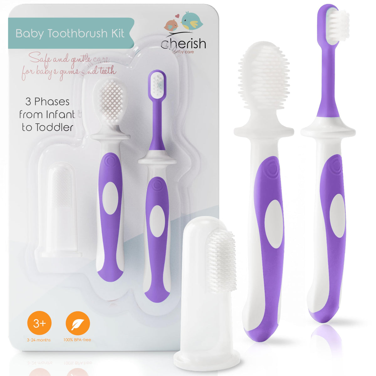 Main image: Cherish Baby Care Toothbrush Set (0-2 Years) purple