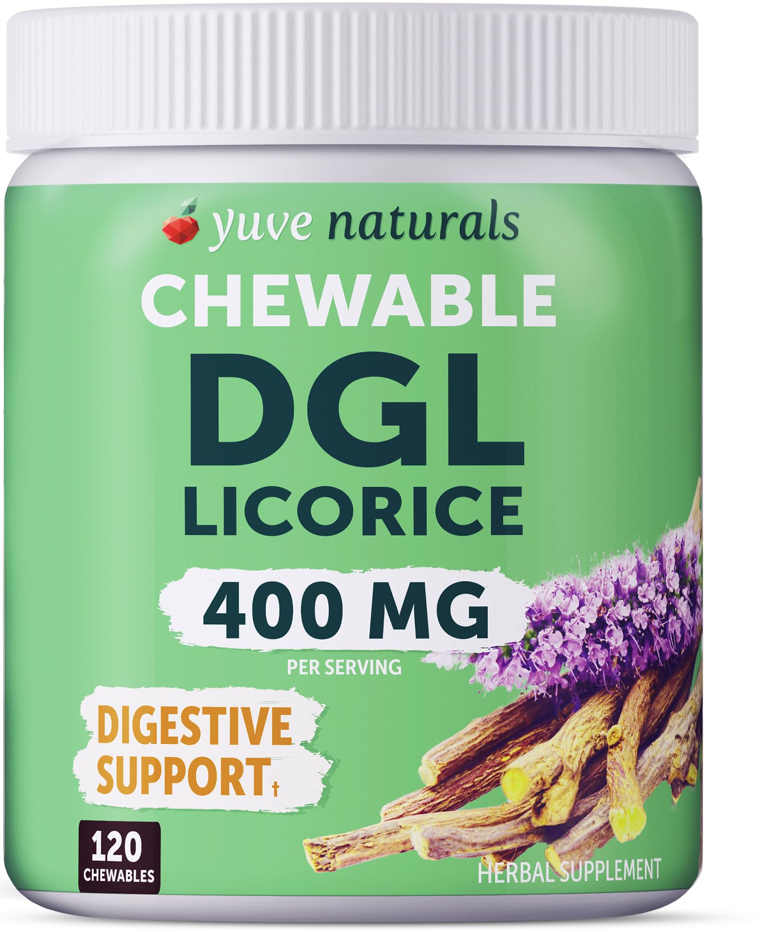 Front view of Chewable Ultra-Pure DGL Licorice Tablets bottle with label