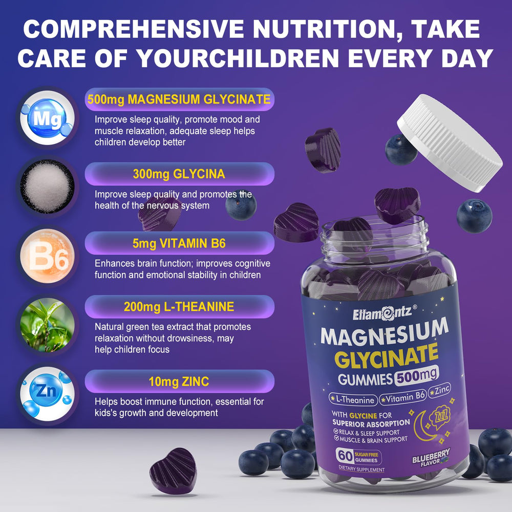 Chewable magnesium glycinate gummies for sleep and calm for adults and kids 6+
