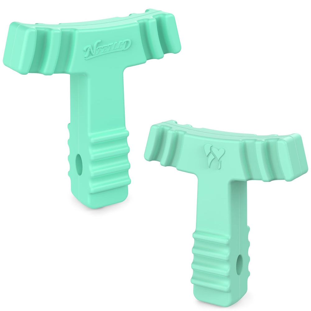 Mint green Chewies for Invisalign aligners on a white background