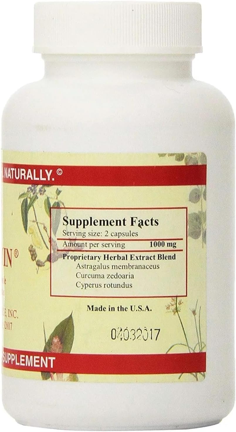 Close-up of Chi's Enterprise Myomin bottle showing label and 120 capsules