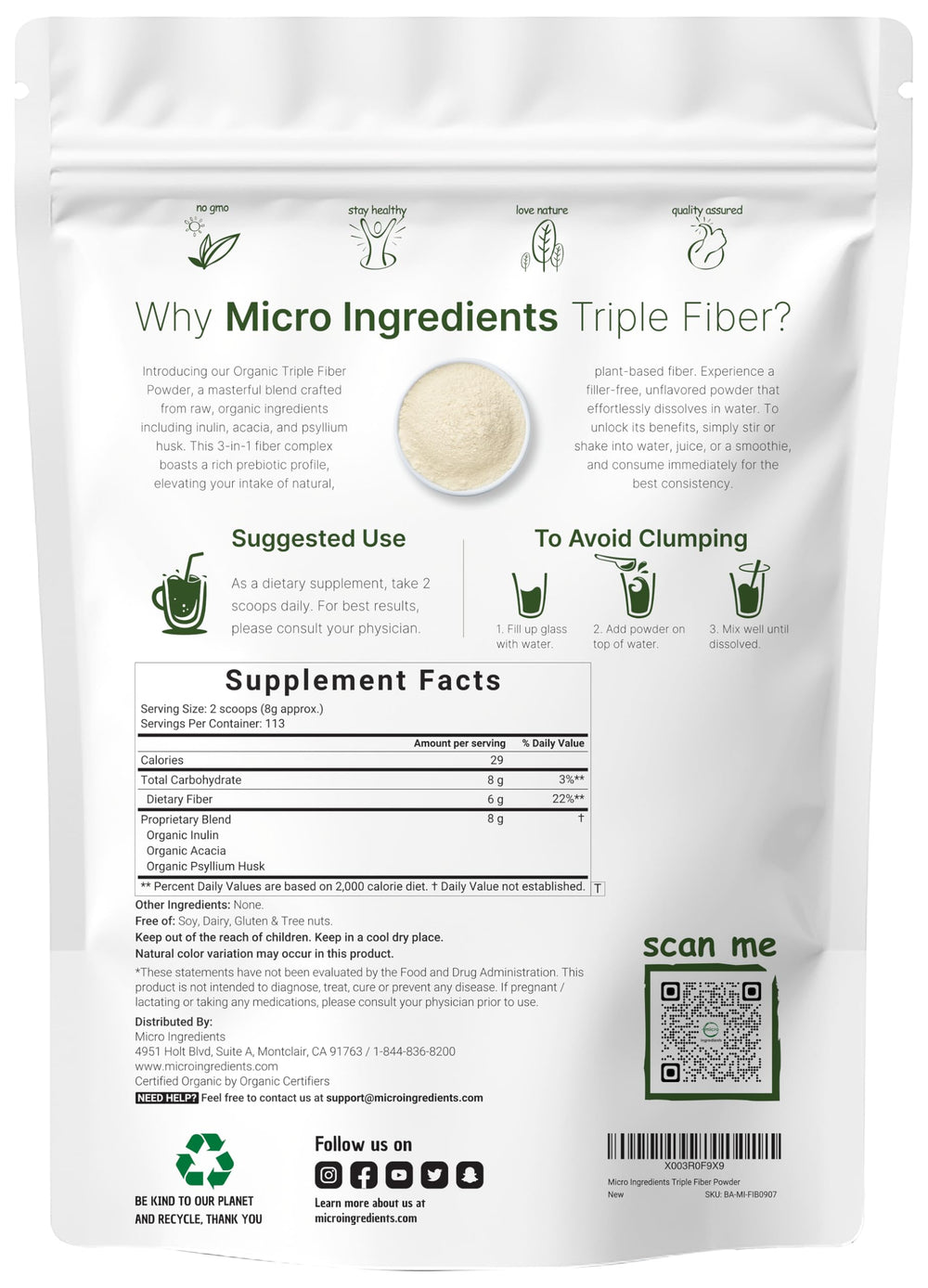 Chicory Root Inulin, Acacia Fiber, Psyllium Husks 3-in-1 blend