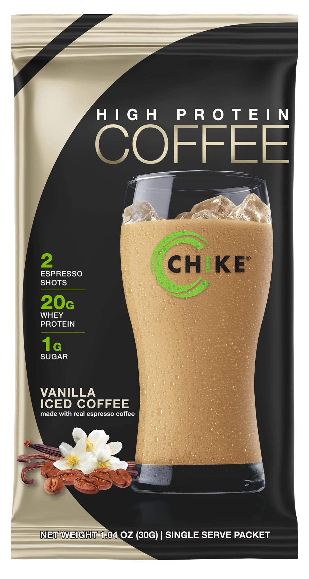 Chike Vanilla High Protein Iced Coffee packets front view (12-pack)