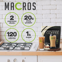 Single-serve CHIKE Vanilla Iced Coffee packets arranged for display