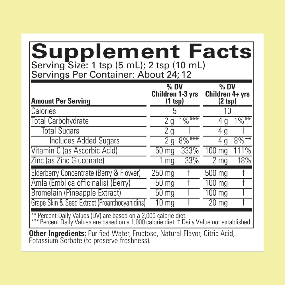 CHILDLIFE ESSENTIALS Aller-Care dropper showing elderberry and vitamin C ingredients
