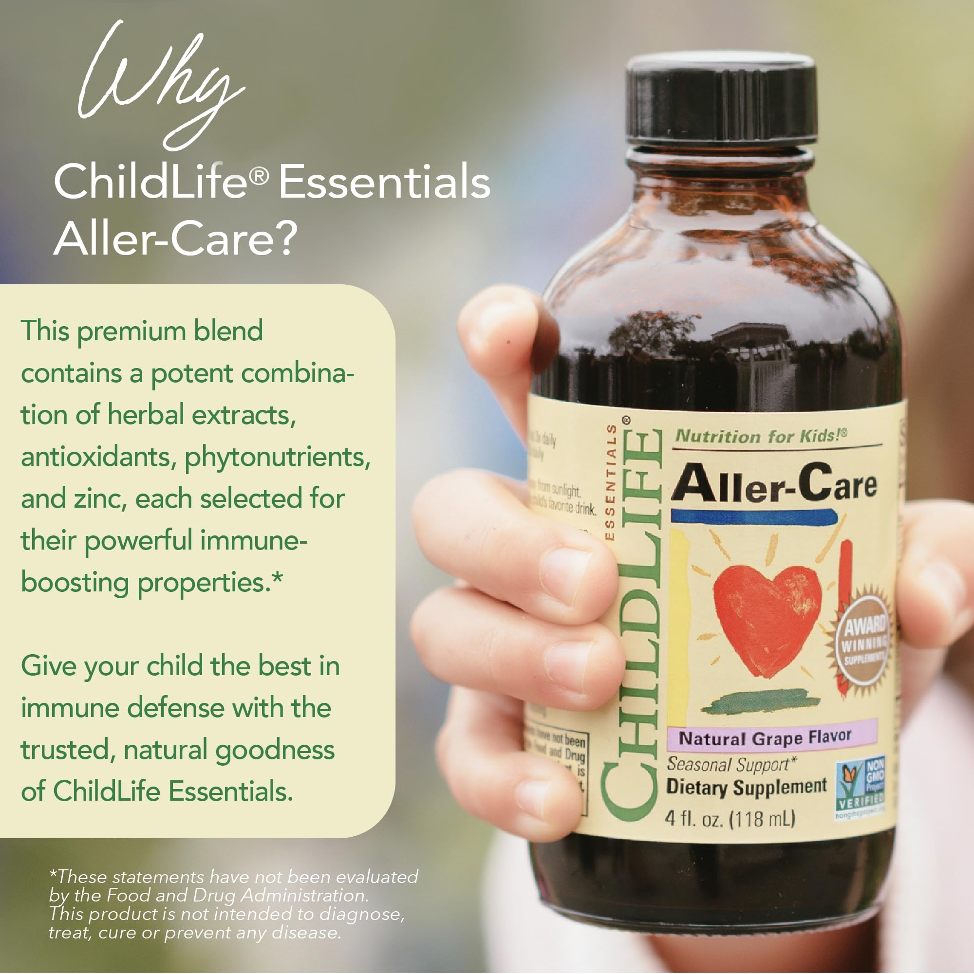 Grape-flavored Aller-Care packaging appealing to kids during dosing