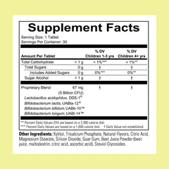 Back panel with nutrition facts for Childbiotics