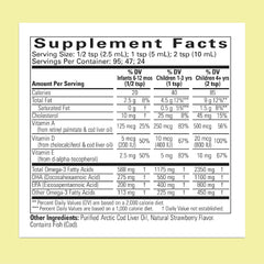 Close-up of cod liver oil bottle label highlighting DHA and EPA