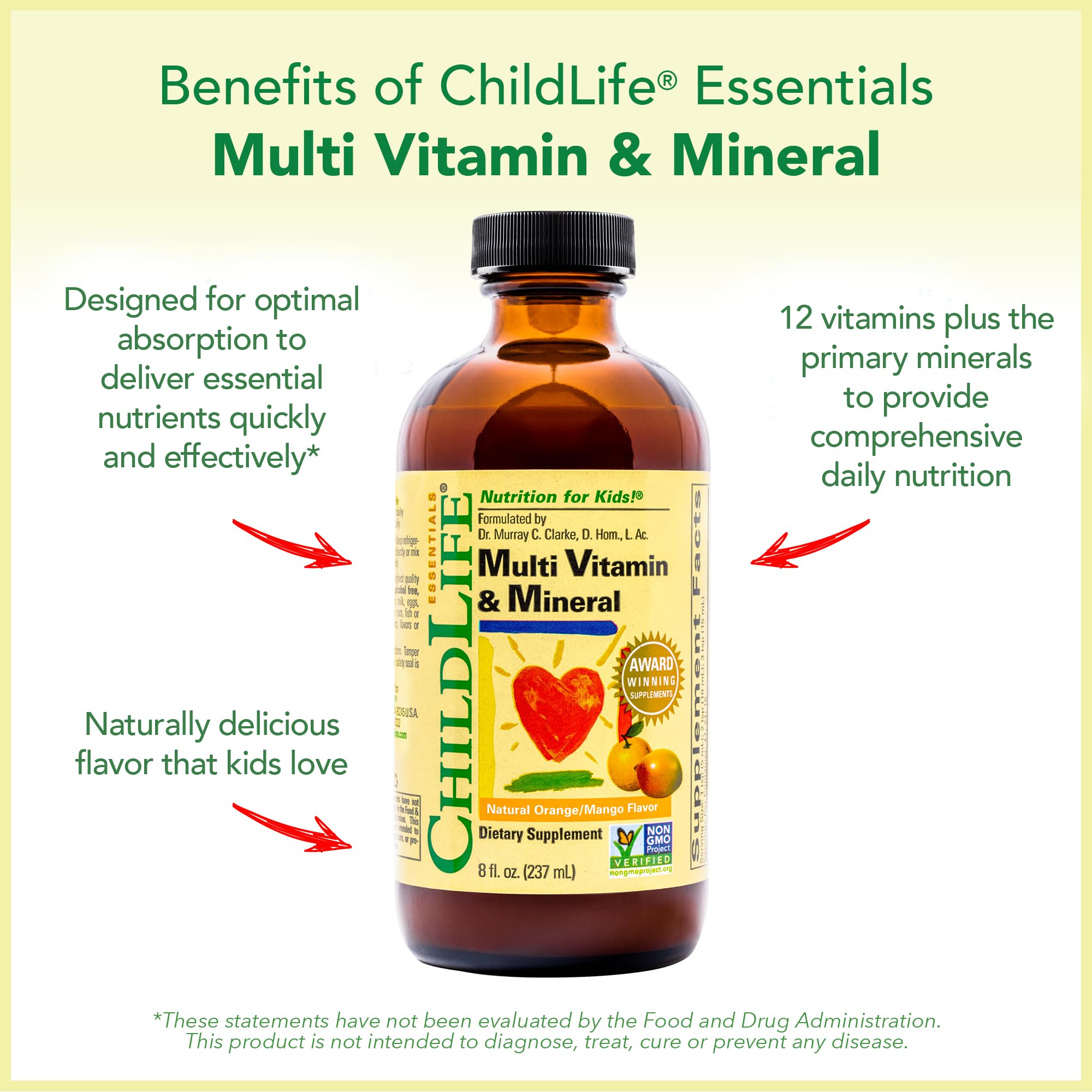Age-based dosage directions on CHILDLIFE ESSENTIALS bottle