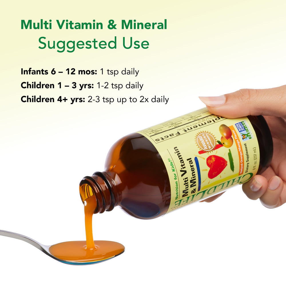 8 oz CHILDLIFE ESSENTIALS Kids Multivitamin bottle side view