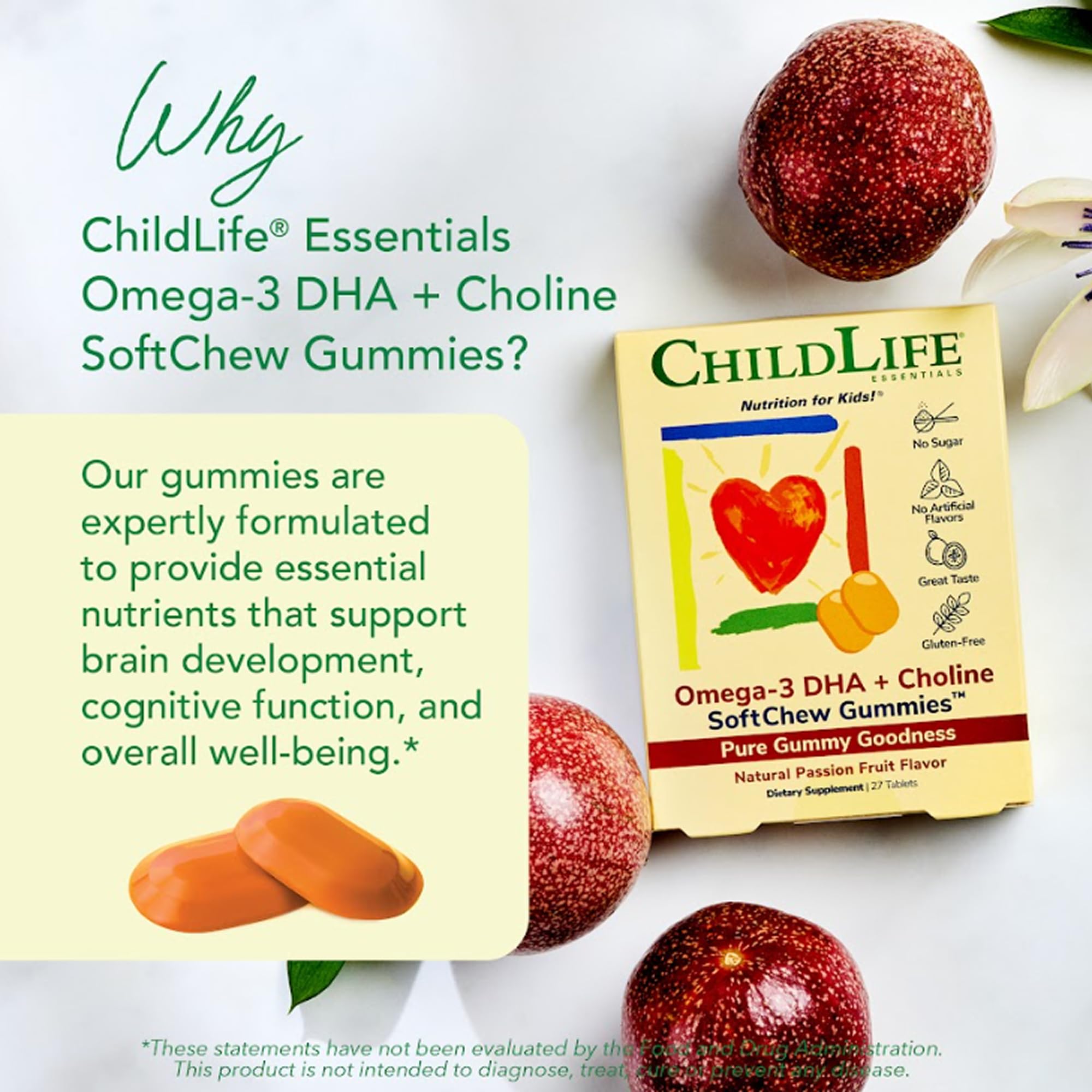 Ingredients and nutrients panel for CHILDLIFE ESSENTIALS gummies