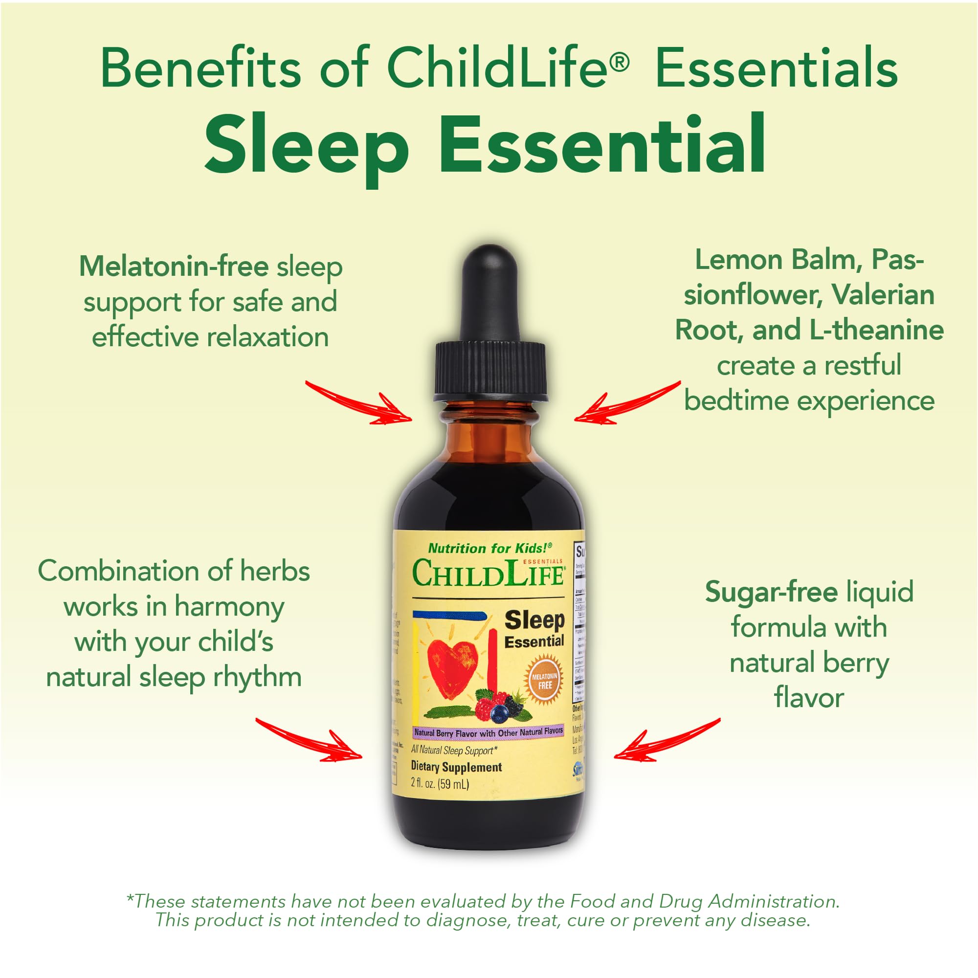 Close-up of pediatrician-approved label on Sleep Essential bottle