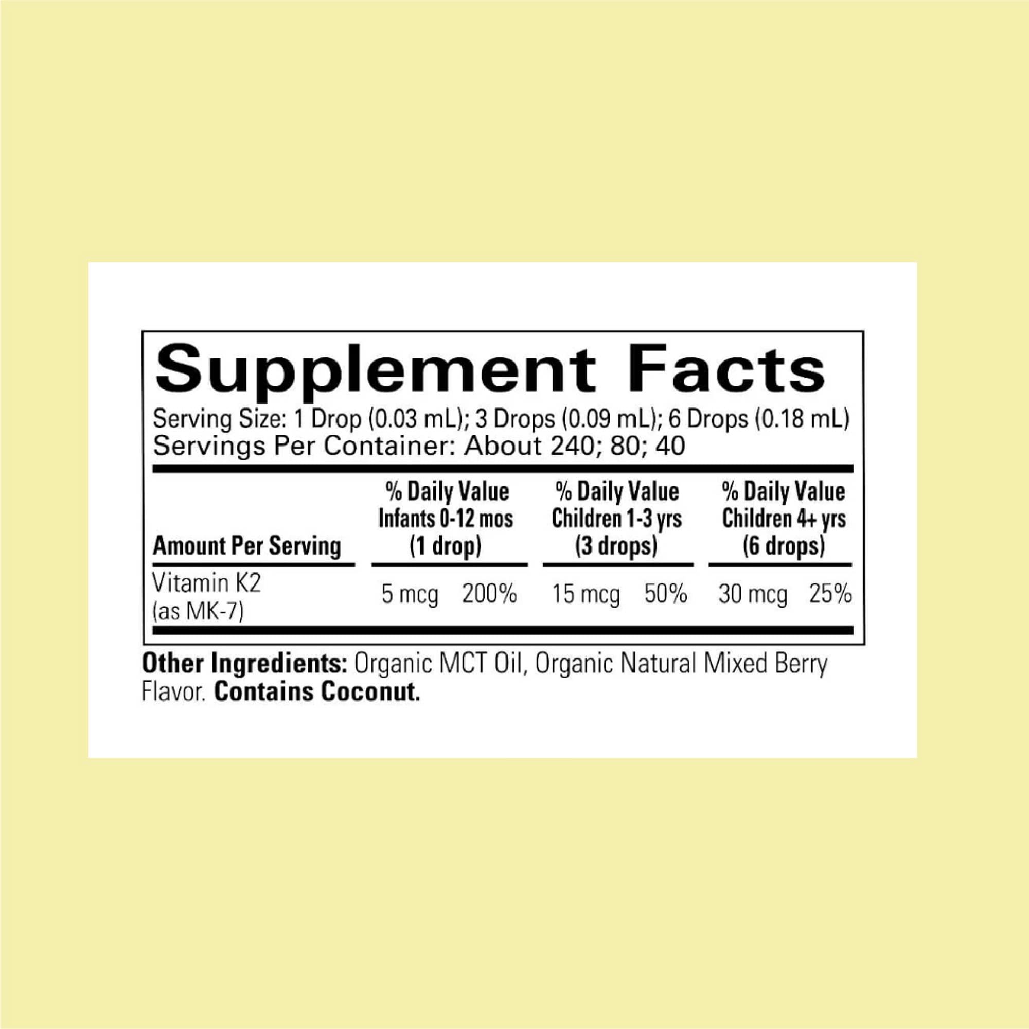 Two bottles of CHILDLIFE Essentials Vitamin K2 Drops with berry flavor