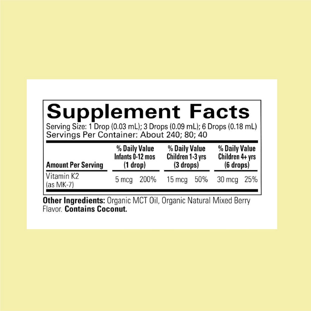 Two bottles of CHILDLIFE Essentials Vitamin K2 Drops with berry flavor