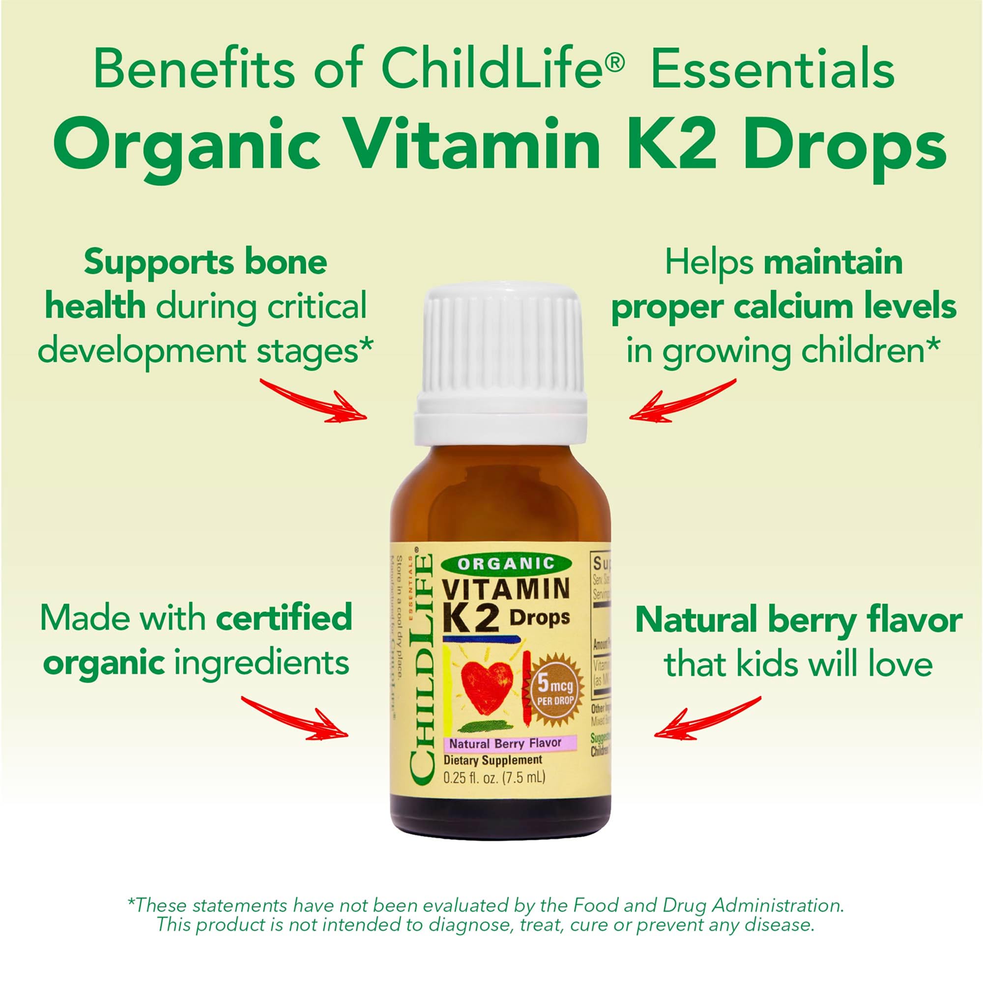 Organic ingredients label for Vitamin K2 Drops
