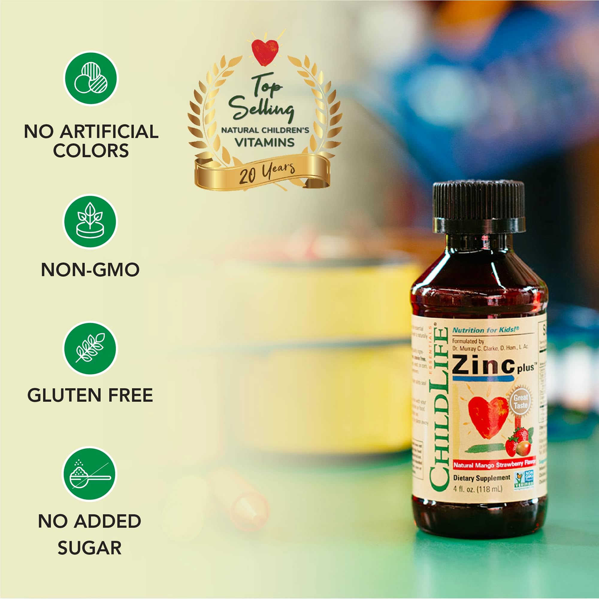 Natural Mango Strawberry flavor illustration for Zinc Plus for kids