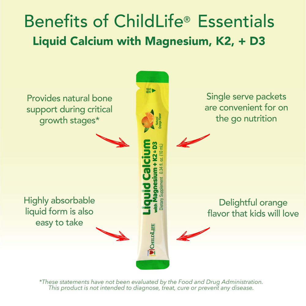 Ingredients panel with calcium, magnesium, Vitamin D3, and Vitamin K2