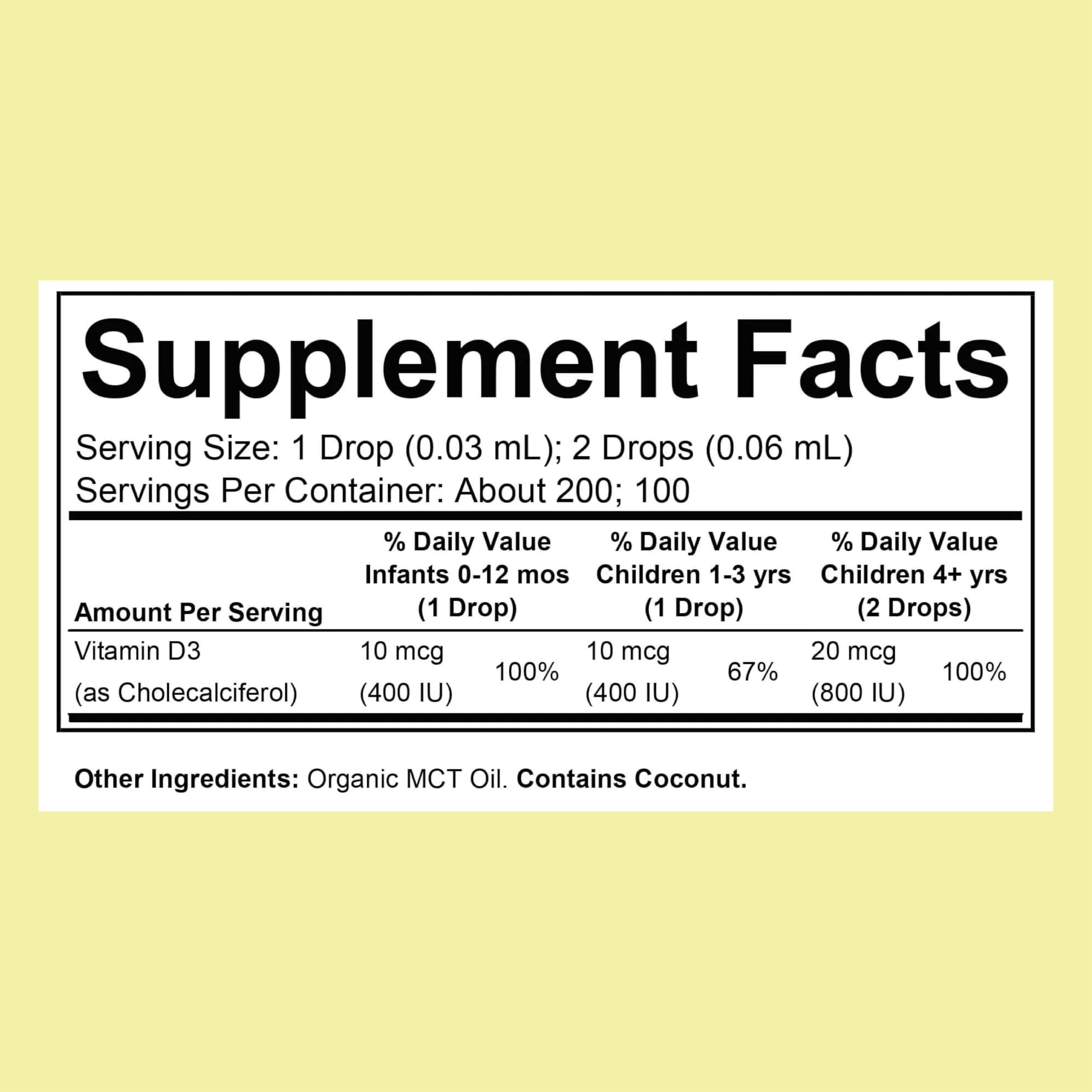 USDA Organic label on Vitamin D3 Drops for infants