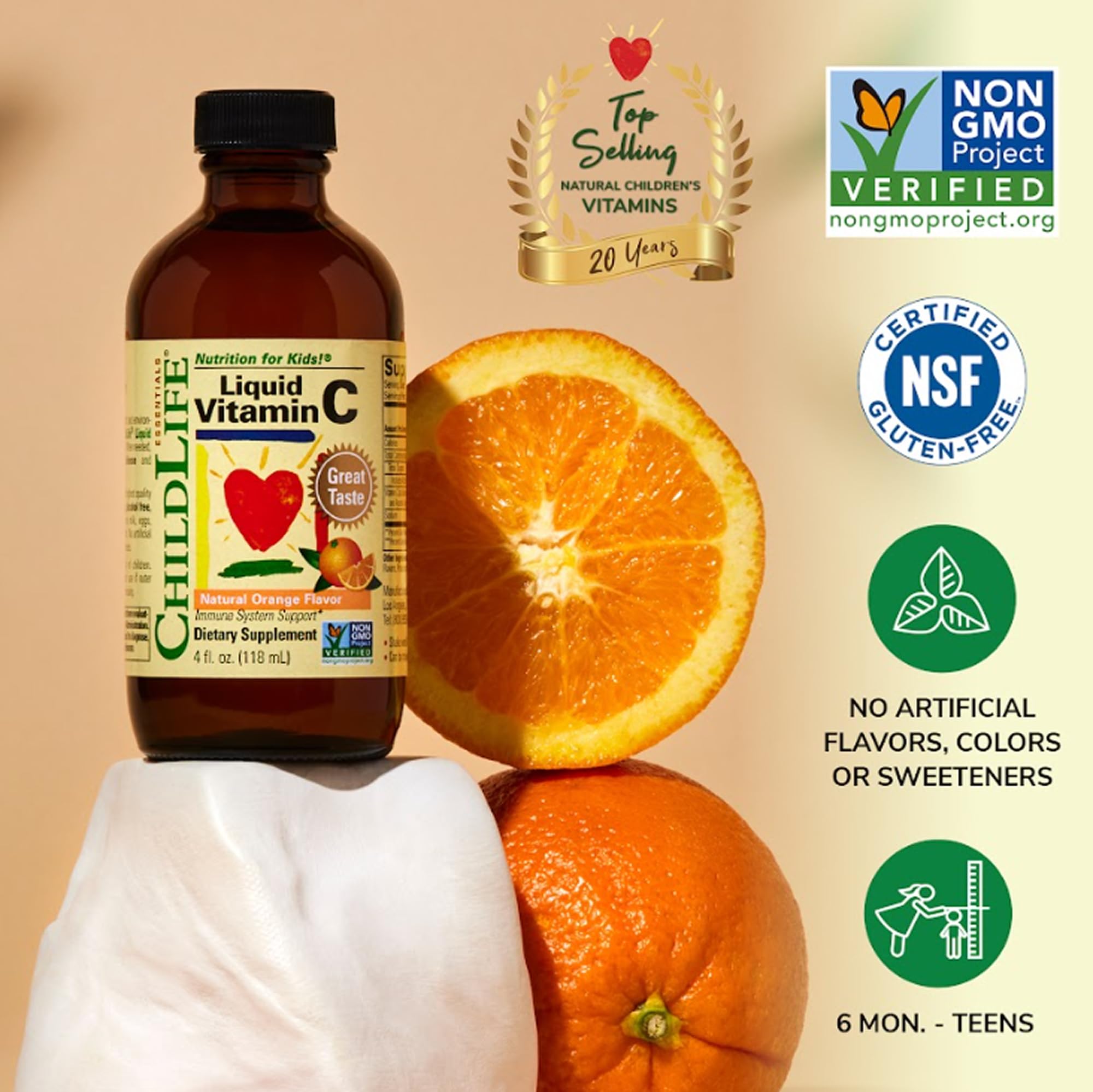 Close-up of orange-flavored liquid Vitamin C