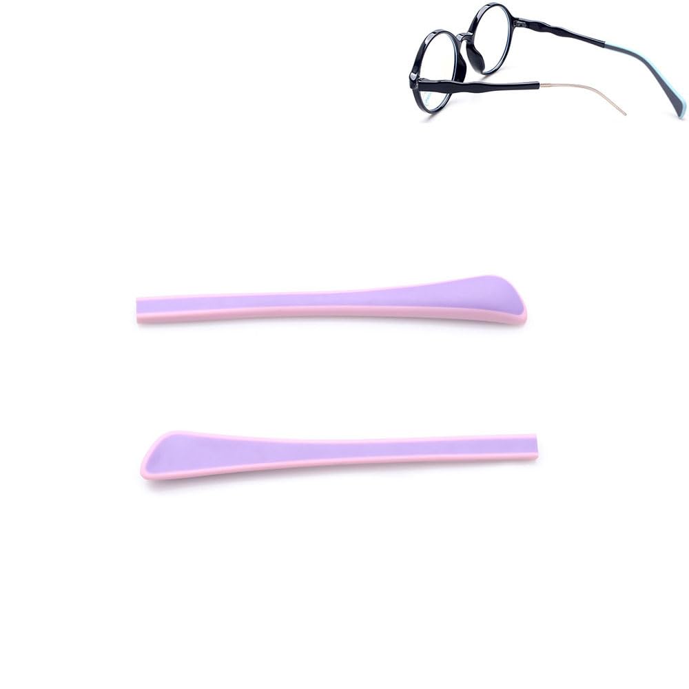 Purple/Pink children's eyeglass end tips with square hole and anti-slip rubber