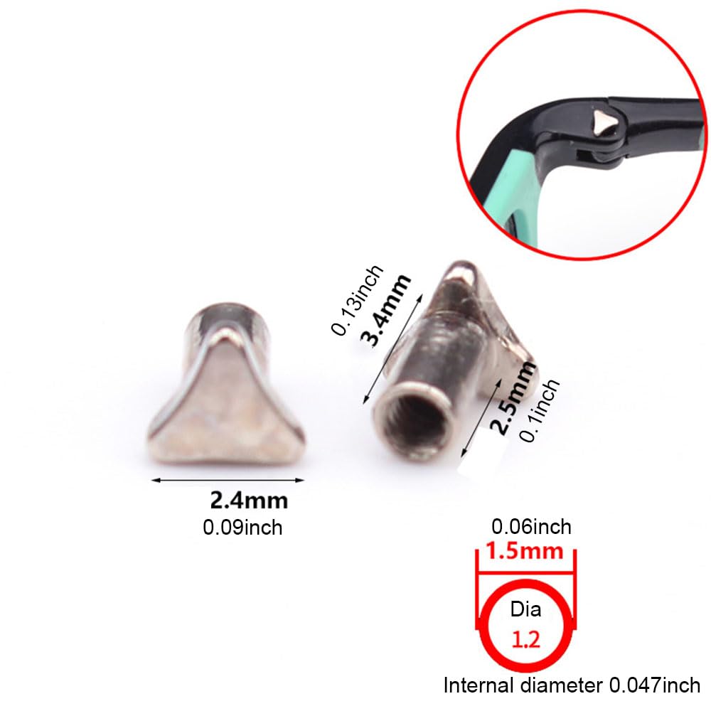 Close-up of tiny triangle and hex screws for kids' glasses