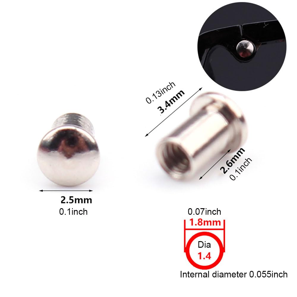 Round-frame eyeglass repair kit components including screws, dual nut, and screwdriver