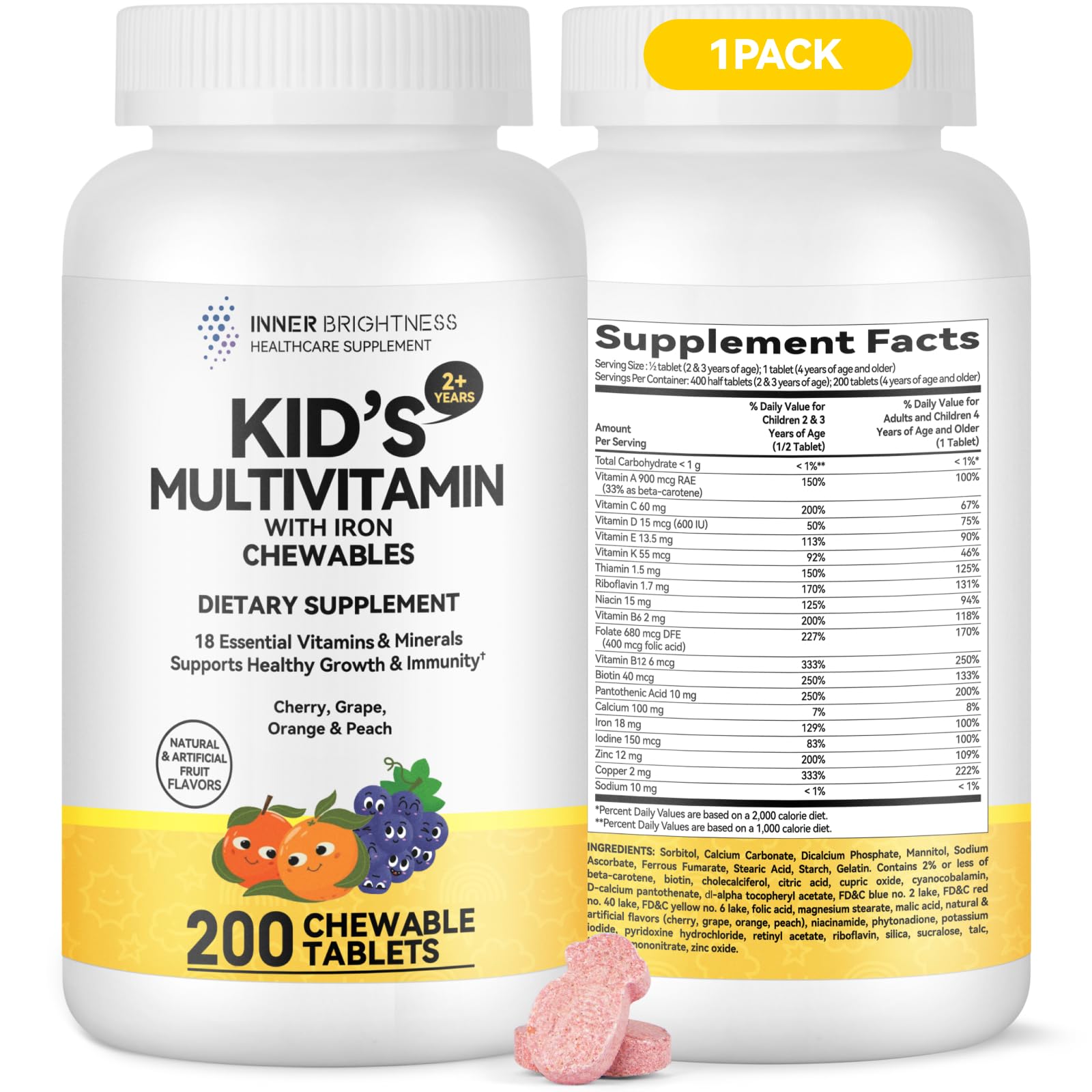 Label highlighting 18 essential vitamins and minerals