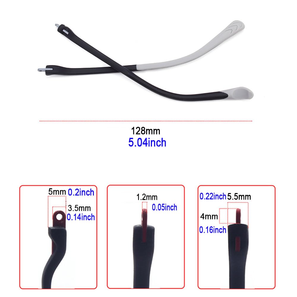 Silicone temple legs for kids' glasses, 5.04 inches long