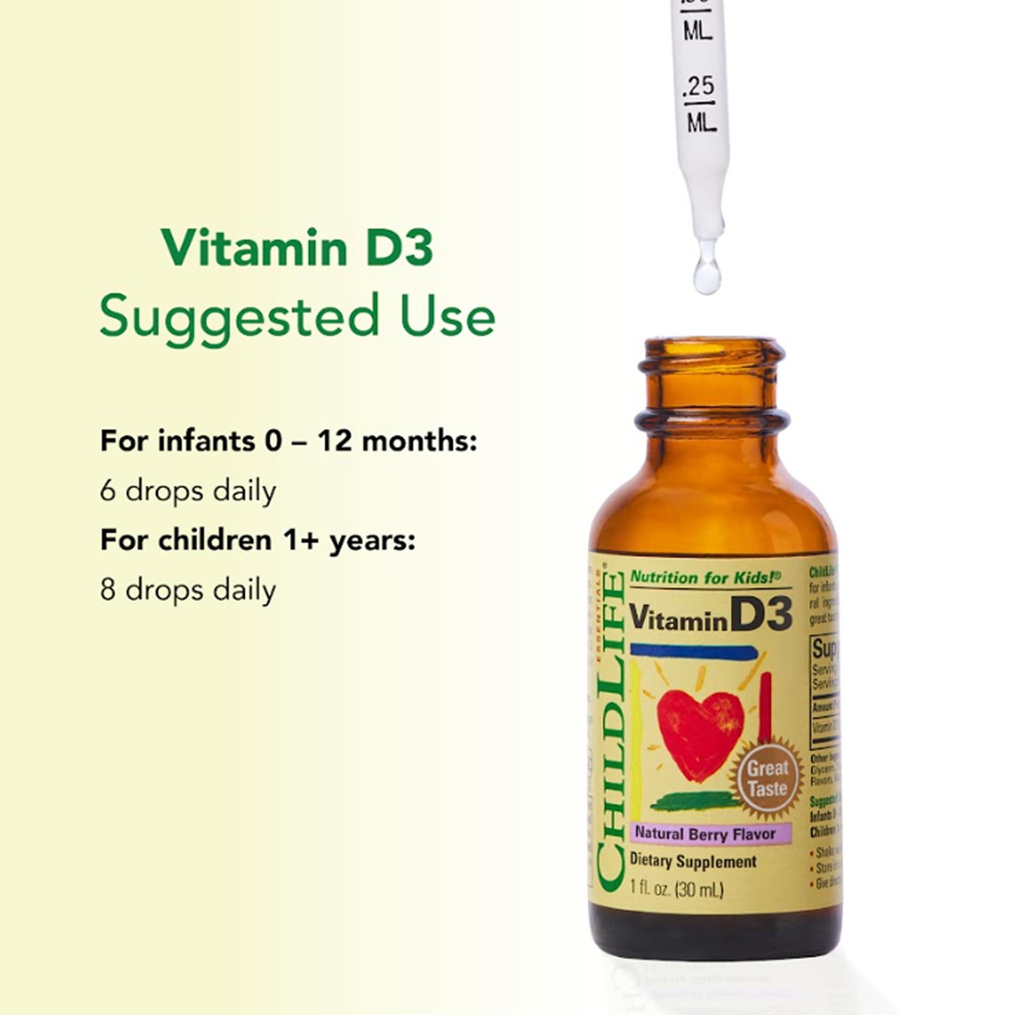 Family-friendly scene with kids and berry-flavored Vitamin D3 drops