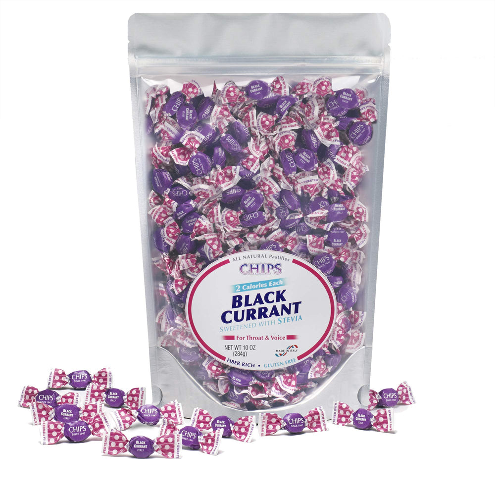 CHIPS Black Currant Throat Pastilles in a 10oz resealable pouch
