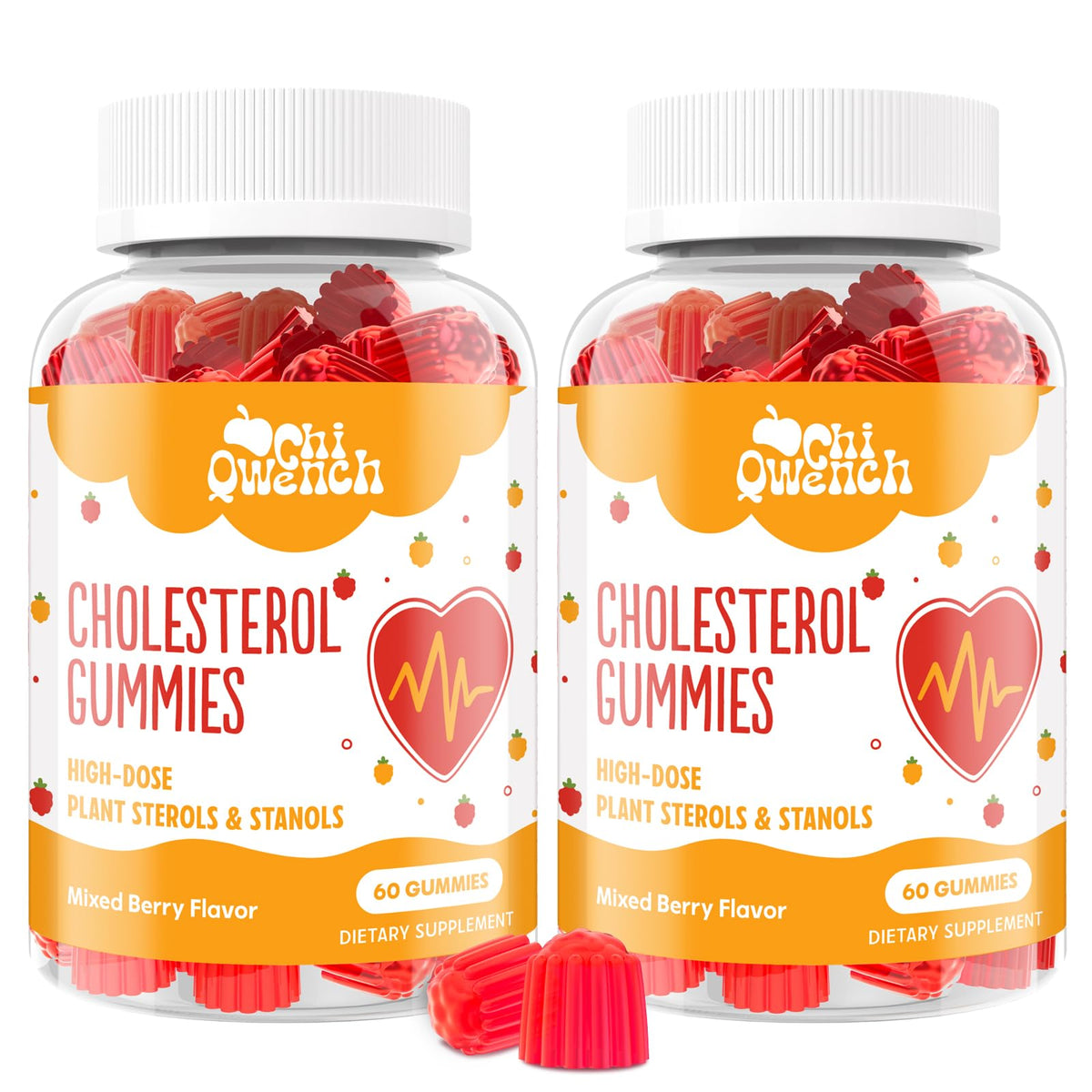 Front bottle of ChiQwench Cholesterol Gummies mixed berry flavor