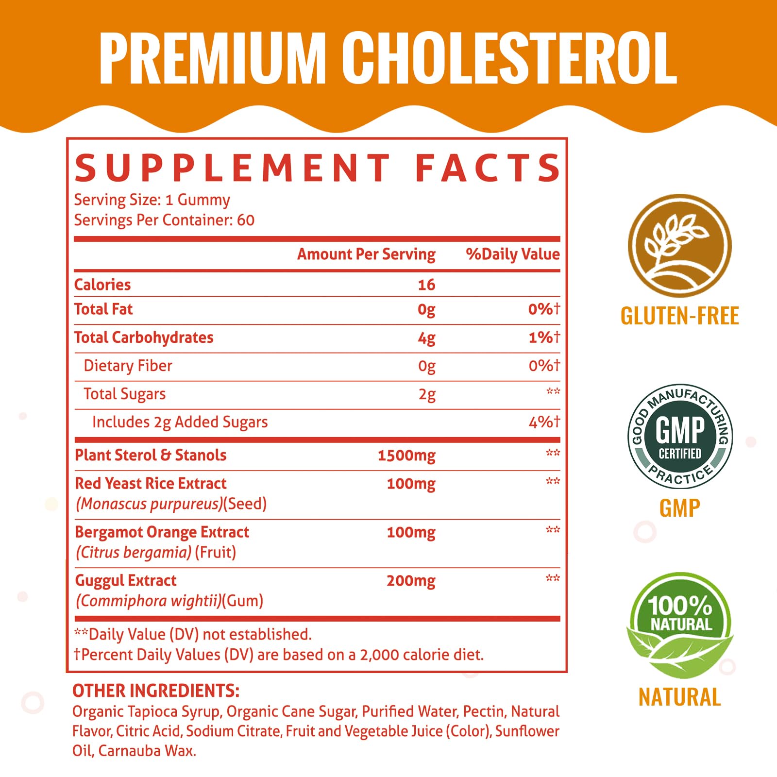 Close-up of 1500 mg plant sterols and stanols per bottle label