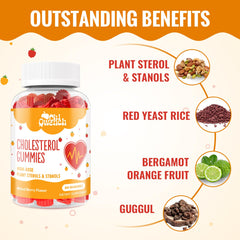 Cholesterol support gummies in mixed berry flavor on a white background
