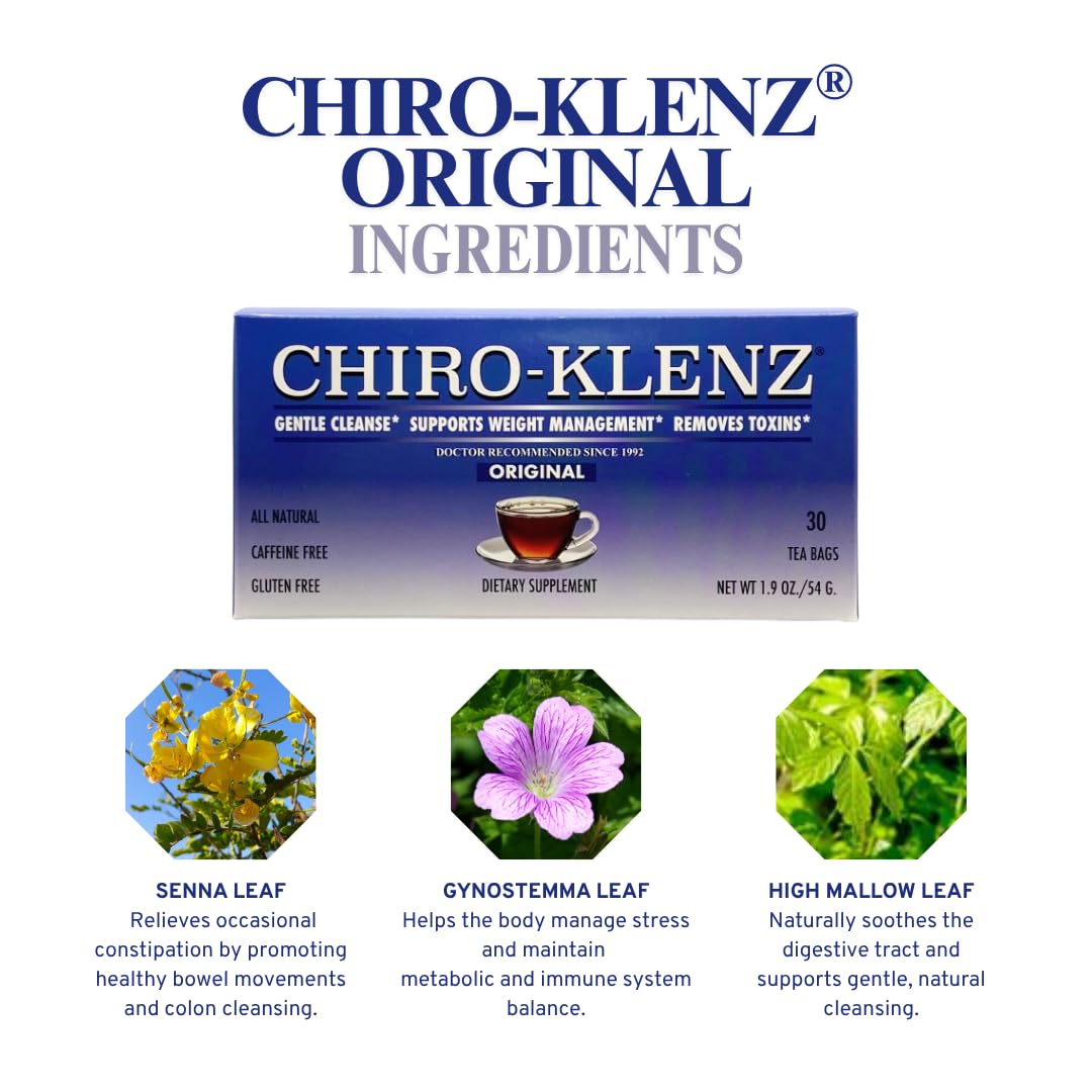 Chiro-Klenz All Natural Herbal Tea Original label conveys doctor-recommended heritage