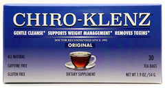 Chiro-Klenz All Natural Herbal Tea Original packshot shows 30 tea bags for daily use