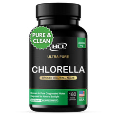 Front view of Chlorella Capsules 3000 mg bottle