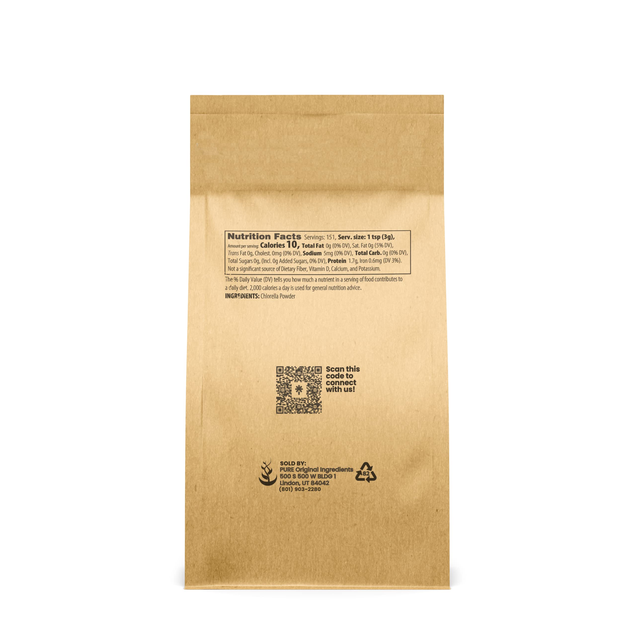 Chlorella Powder label close-up – Pure Original Ingredients
