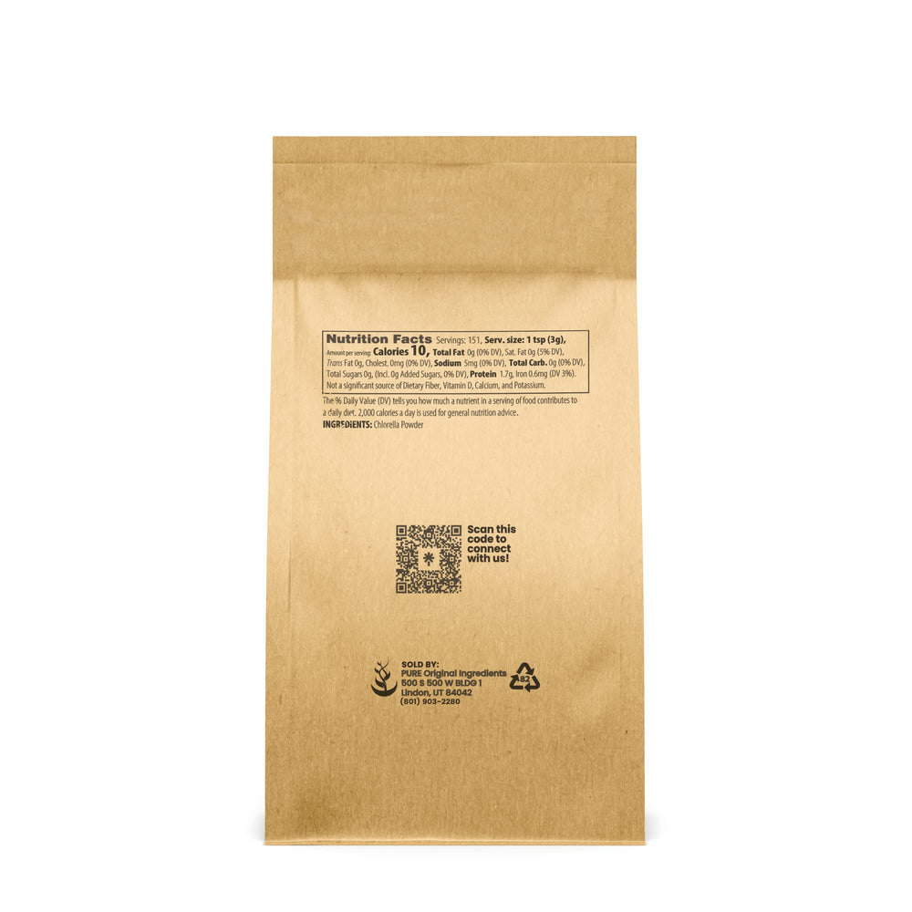 Chlorella Powder label close-up – Pure Original Ingredients