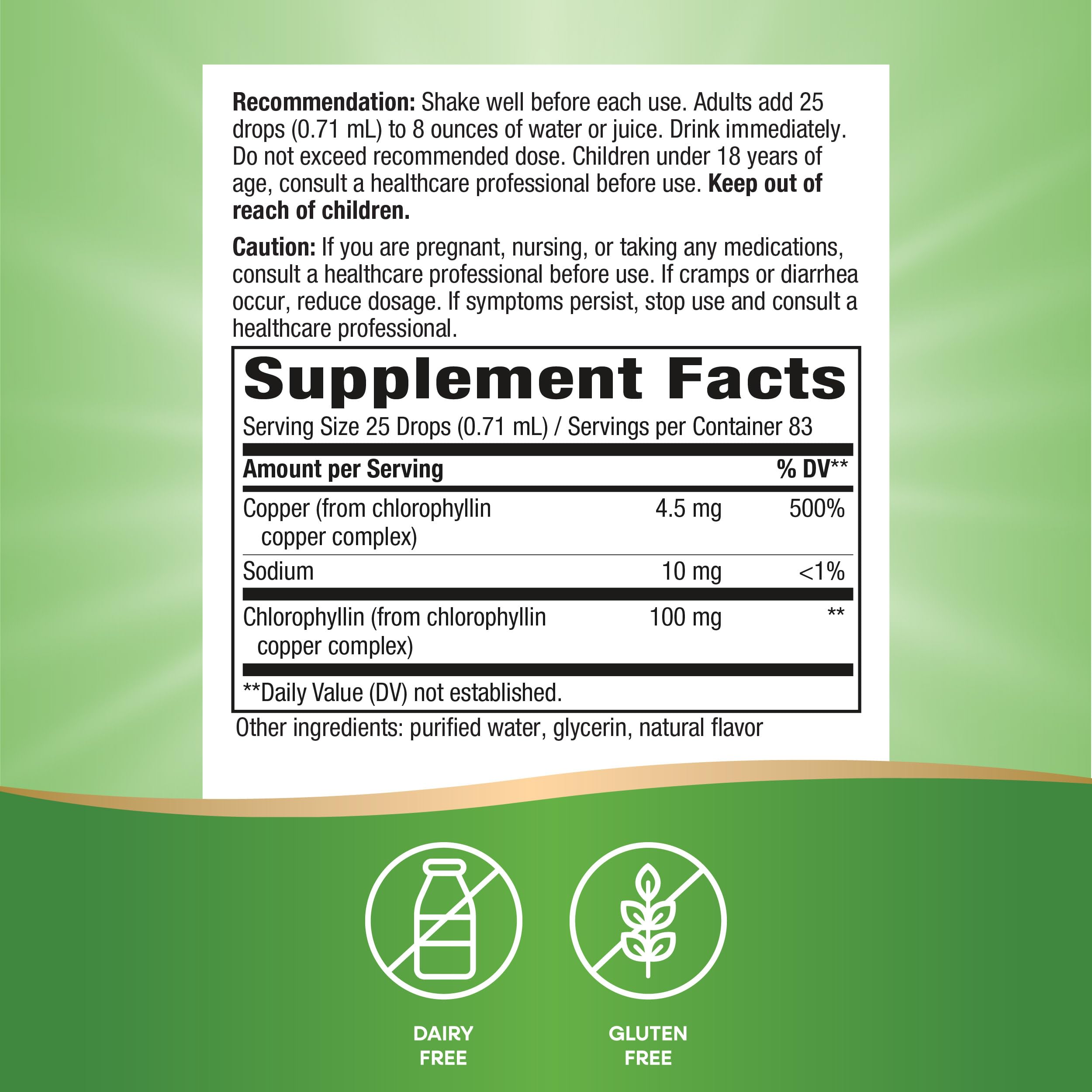 Gluten-free formula label on Chlorofresh bottle