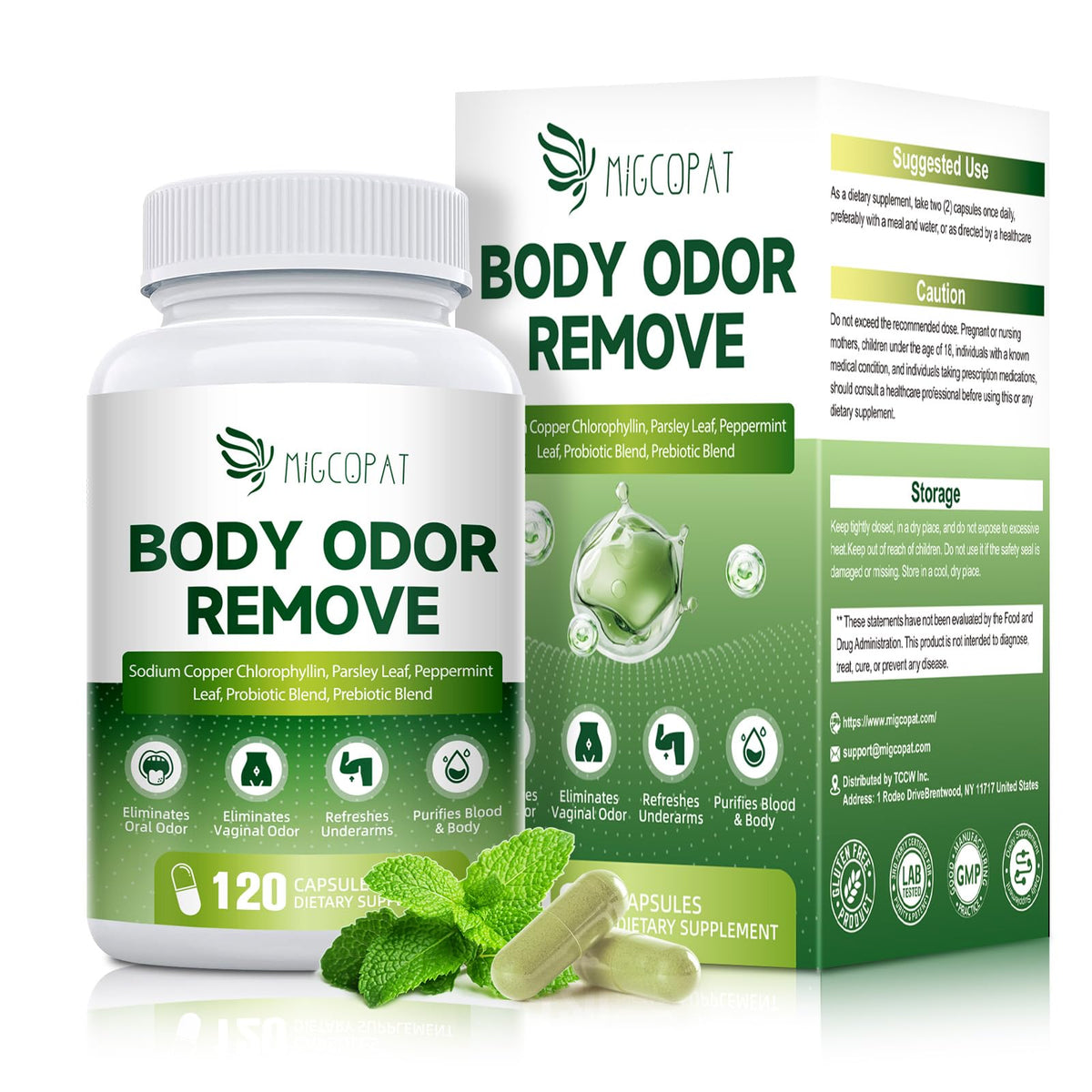 Chlorophyll body deodorizing supplement bottle with 600mg chlorophyllin