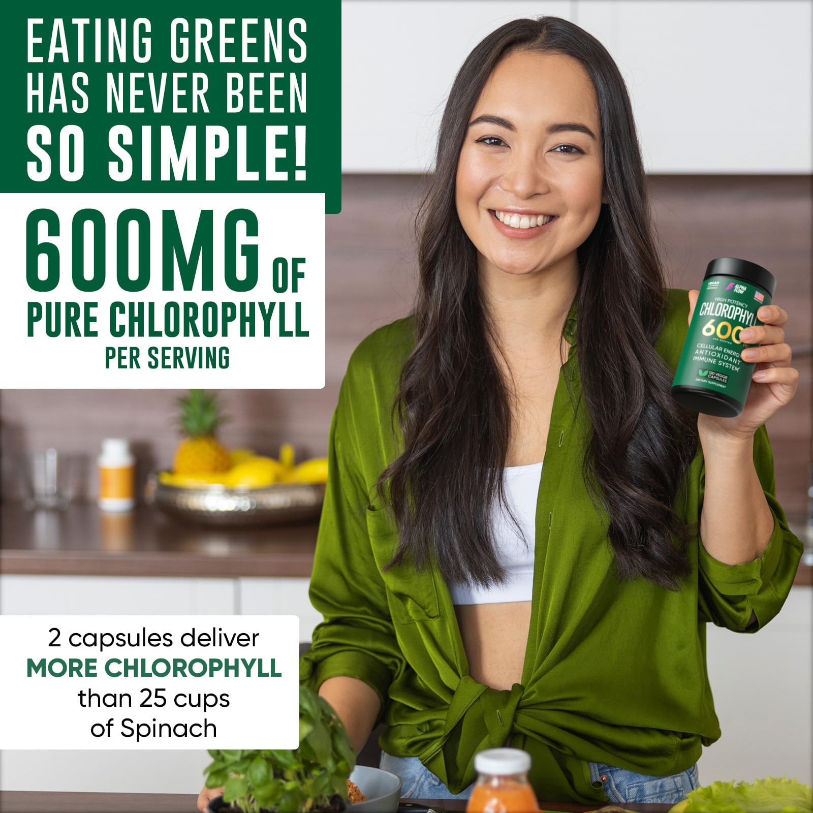 Graphic highlighting energy and immune support from chlorophyll capsules