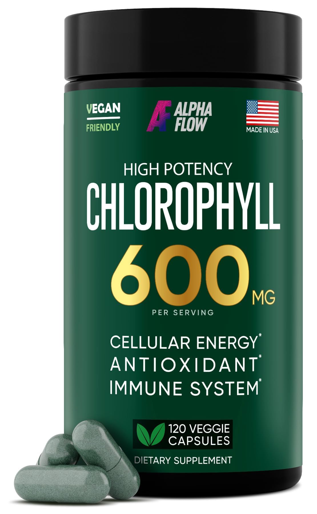 Hero product shot of Chlorophyll Capsules 600 mg bottle
