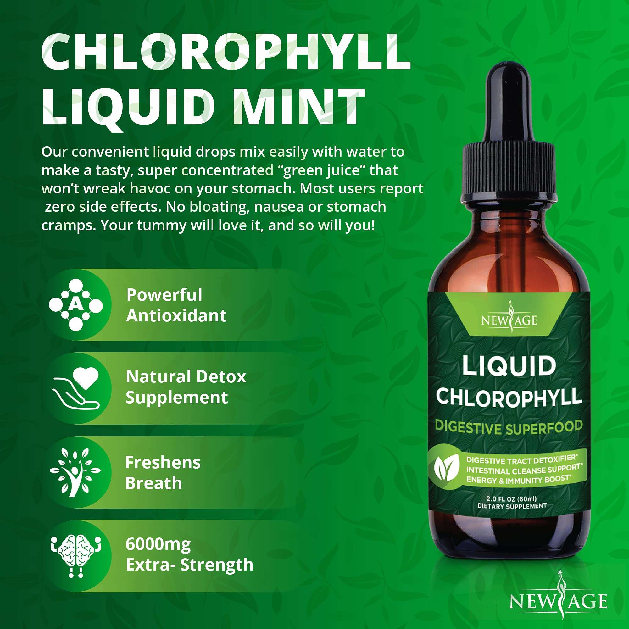 Green energy concept with chlorophyll liquid drops and glass of water