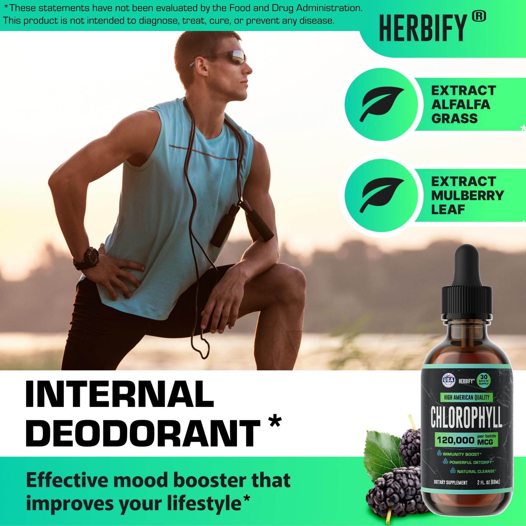 Chlorophyll liquid drops aiding immune support